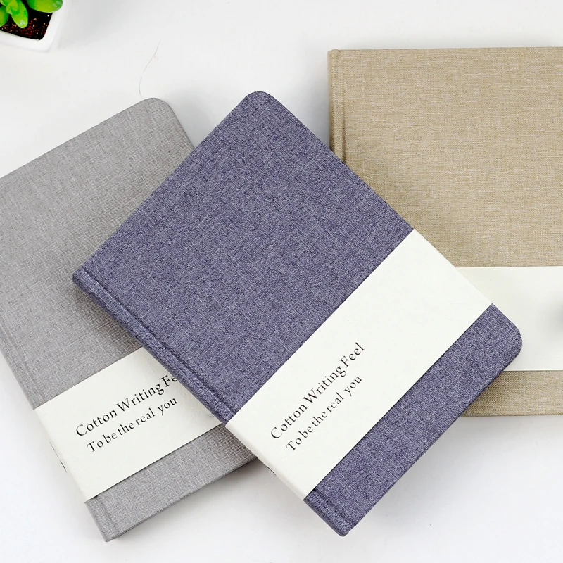 High Quality Hard Cover Solid Color Linen Fabric Cloth Cover Notebook Office Notepad With Paper Tape