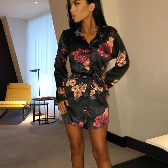 

Women Lace Sexy Floral Print Mini Bodycon Women Dress, Customization
