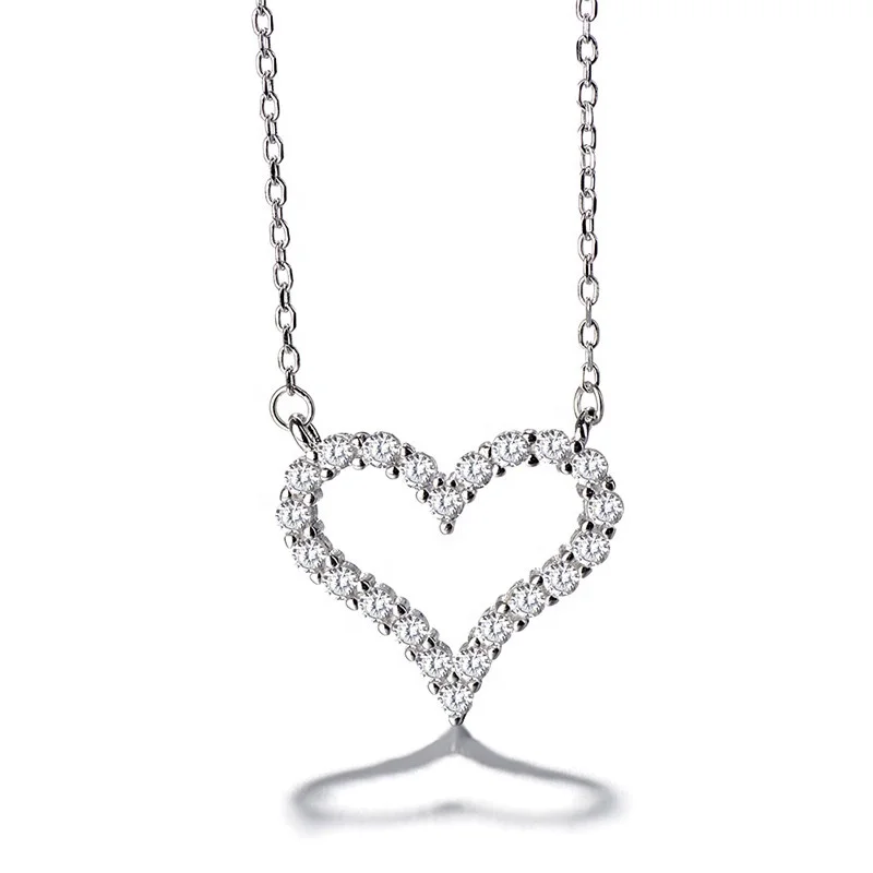 

Top Fashion CZ 925 Silver Open Heart Jewelry Necklace, As customer request