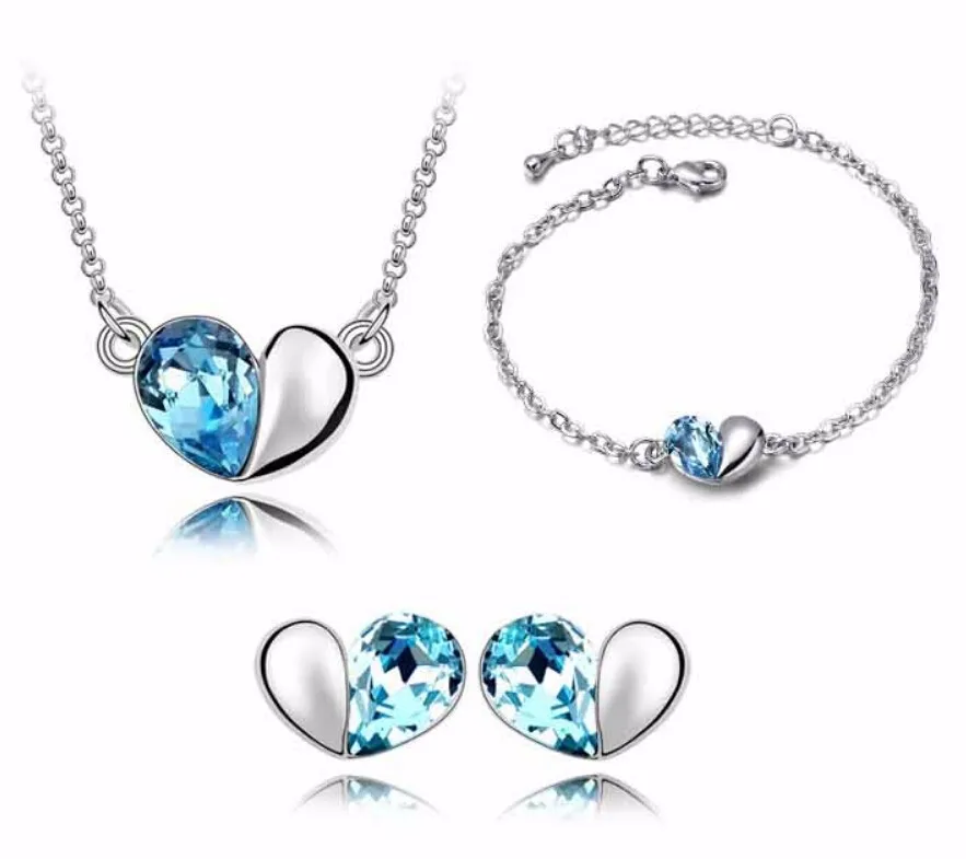 

Bridal Jewellery Jewelry Set Pink Crystal Heart Earrings Bracelet Necklace set, N/a