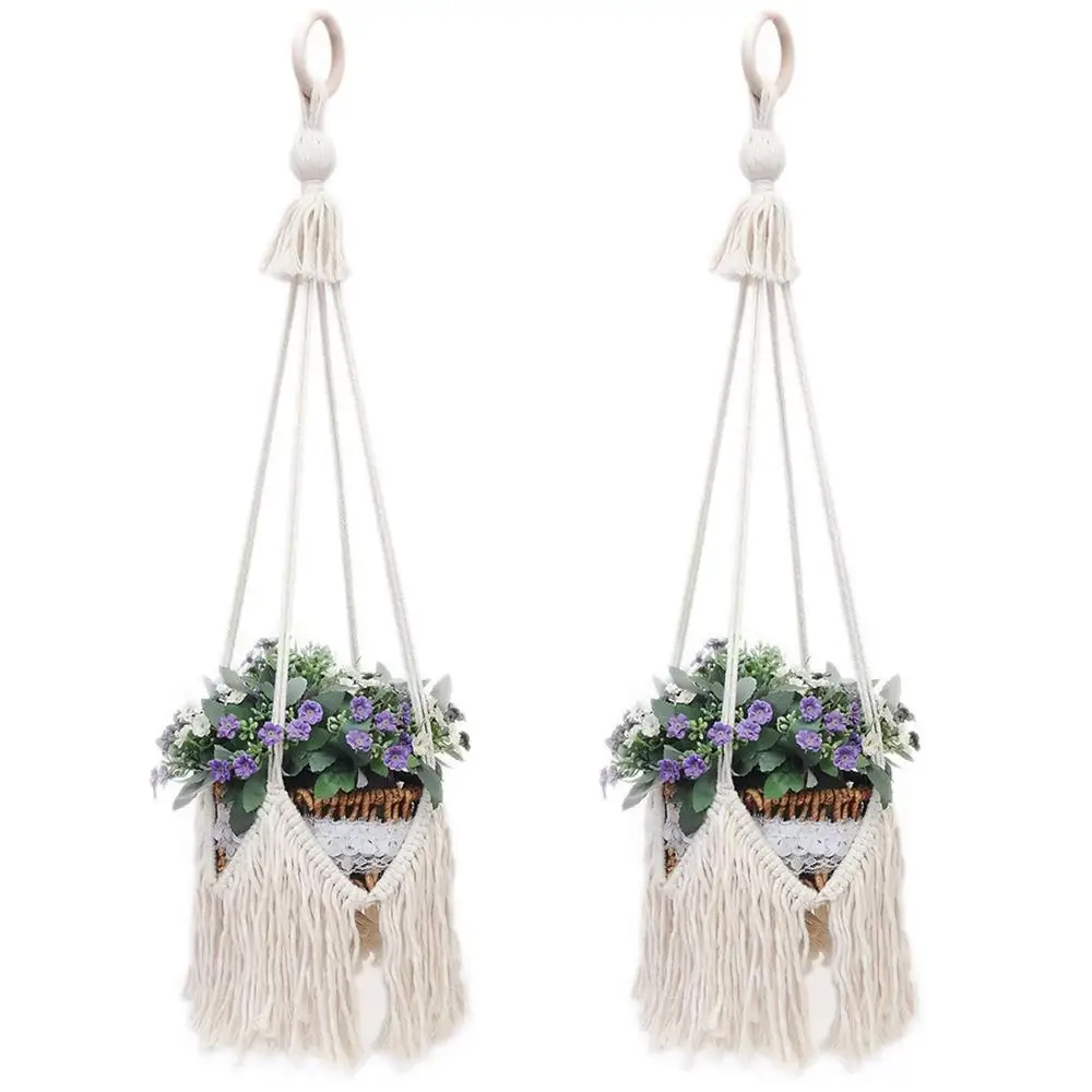 

Short-Rope Hand-Woven Flower Net Basket Inside And Outside Macrame Hanging Plant Holder, Customized