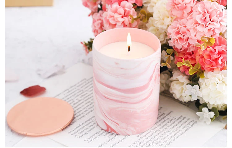 Popular OEM marbling natural soy wax candle jar with lid