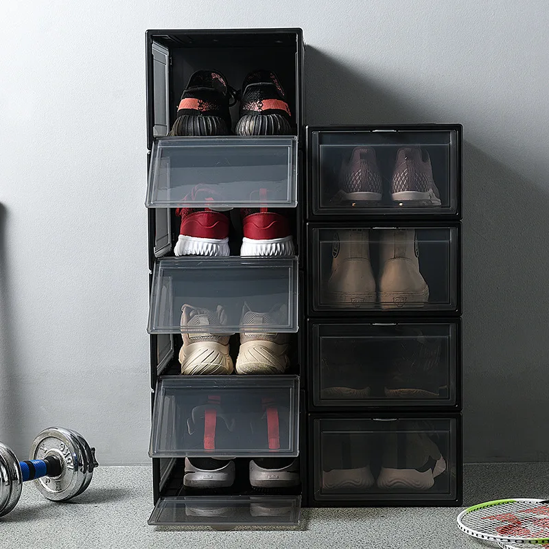 
Stackable Drop Front Shoe Box Plastic Folding Storage Transparent Sneakers Basketball Shoes Box Collection Shoe Cabinet 