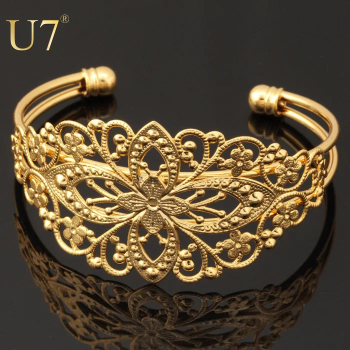 

U7 vintage retro Bracelet Women 18k Gold Plated Decorative Fancy Design ladies Cuff Bracelets and Bangles For Gift