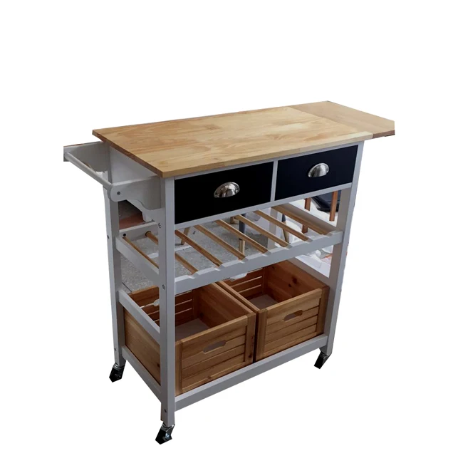 Dreamve Kitchen Wooden Trolley Basket Cart