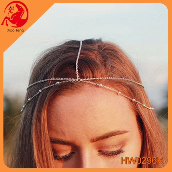 

Popular alloy double chain bead link chain hair accessories bohemia hair chain, Gold;silver