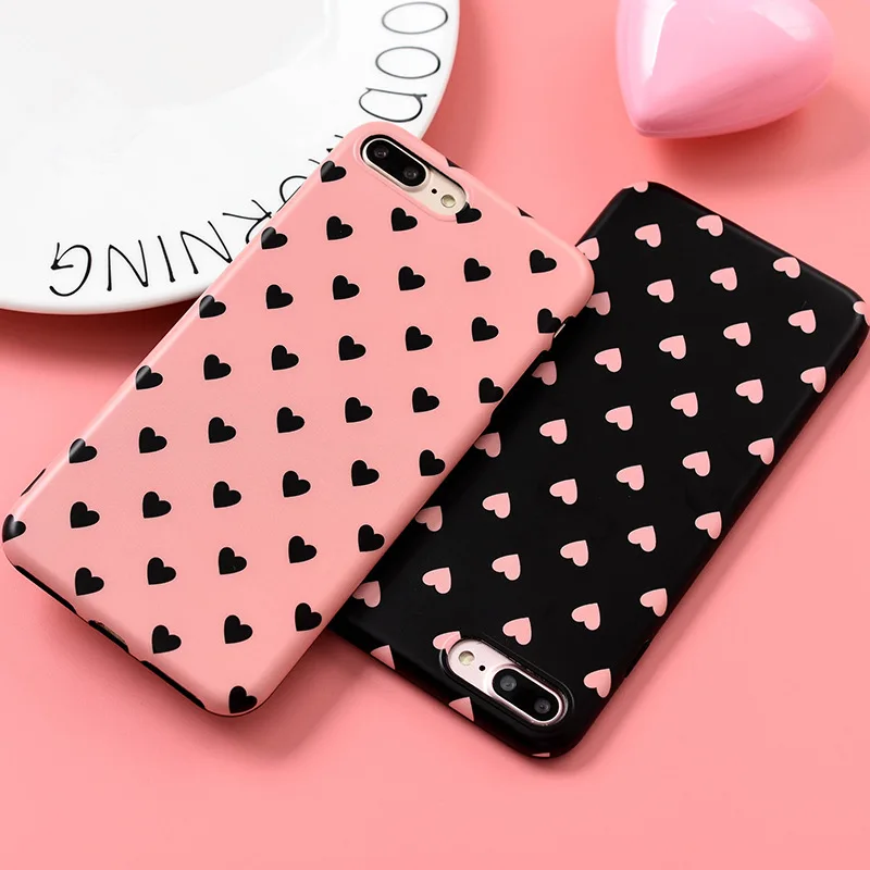 

hot selling fashion mobile phone case heart design hard PC matte phone cover for iphone 8 8plus