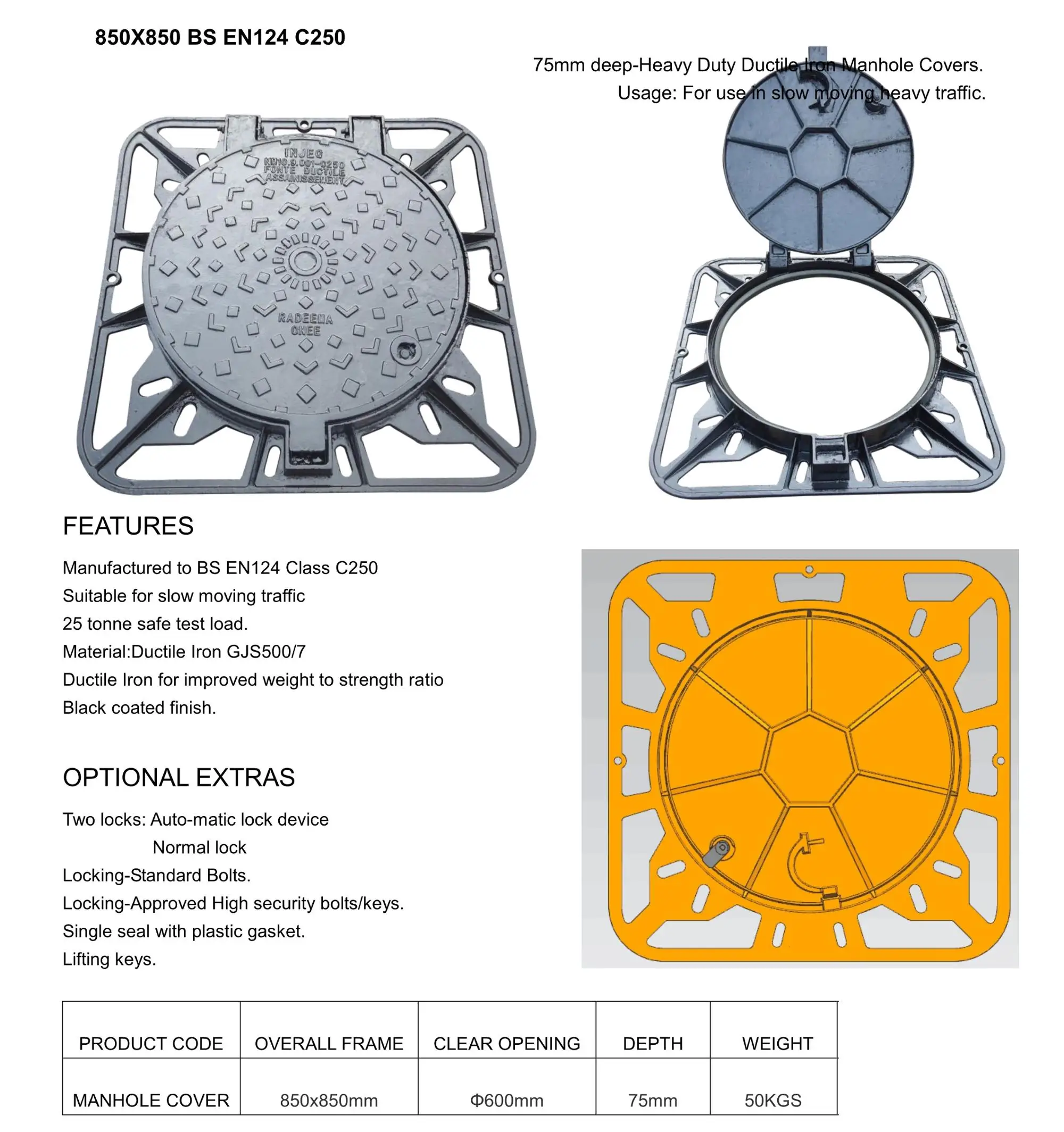 EN124 standard DN400 8 inch composite ductile iron manhole cover