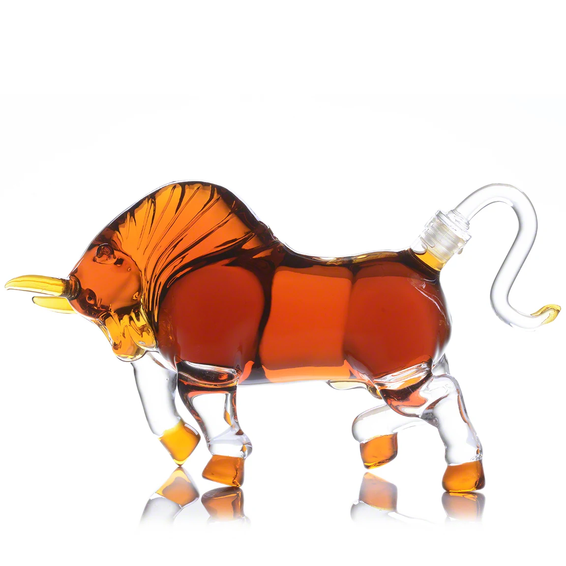 500毫升手吹硼硅酸盐公牛动物形玻璃酒酒瓶透明威士忌醒酒器