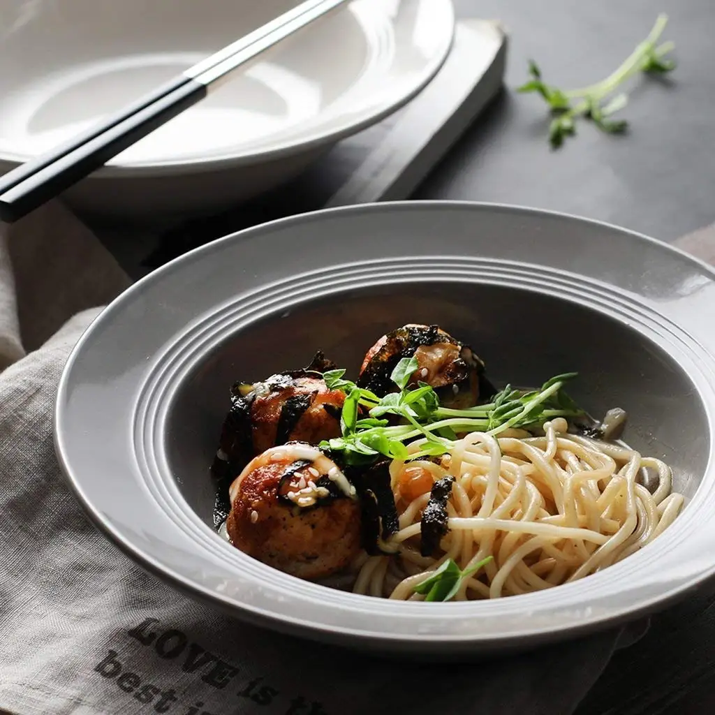 Household Tableware European Style Ceramic Creative Pasta Bowl Soup Bowl Salad Bowl Dessert Bowl Fruit Plate (Size: Diameter 20CM High 5CM)