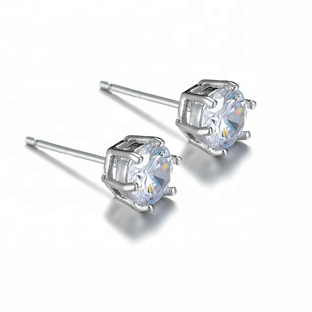 

6MM Six-claw Diamond Jewelry Men Women Mini Stud Earring, White
