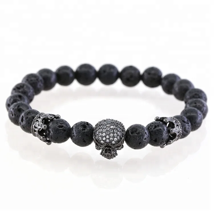 

hot selling 18k gold plating micro pace cz skull bracelet,natural stone bracelet for men