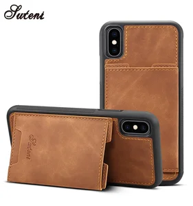 Suteni high quality pu flip saffiano soft leather phone case wallet phone cases with card holder for iphone xs xmax