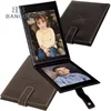 Black Leather Beautiful Handmade Folding 2 Family Photos Boy and Girl Photo Frame with Closure