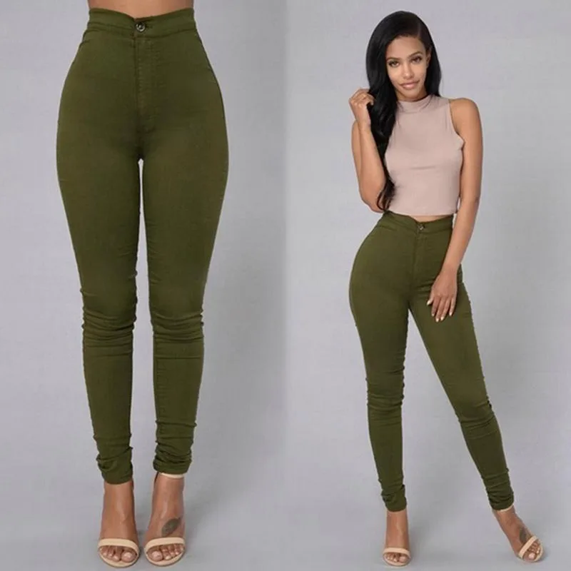
Female Elastic Waist Pencil Pants Tight Candy Colored Women Jeans 