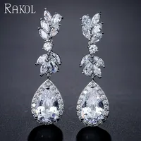 

RAKOL Latest Cooper Brass Fashion Jewelry Diamond Cubic Zirconia Long Earrings for Women 2019 E2226