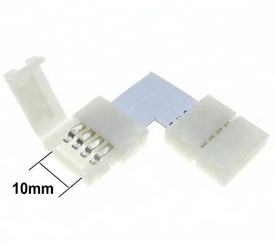 4 Pin 10mm L Shape Solderless corner led strip connector for 5050 RGB LED Strip light