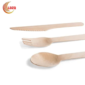 Image of Disposable Wooden Spoon Fork Knife Sets In Bulk