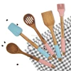 New 5 Pcs silicone kitchen utensils wood kitchen utensils silicone wooden kitchen
