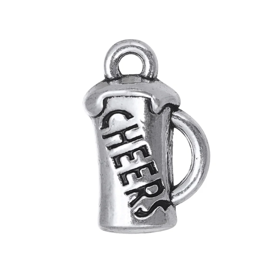 

Factory Cirect Sell Fashion Antique Silver Letters Word Message Cheers On Beer Mug Pendant Charms Jewelry Accessory for Bracelet, White