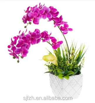 2016 Artificial Orchid Flower Purple And Green Orchid Leaf In Pot