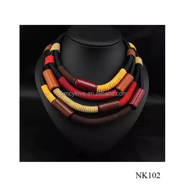 

Multilayer handmade weave color mixing wood long bead ethnic necklace, As the picture shows