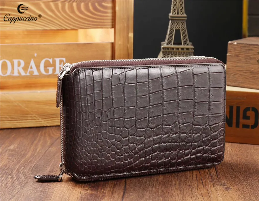 

2021 China 100% crocodile belly skin genuine leather clutch luxury double zipper wallets
