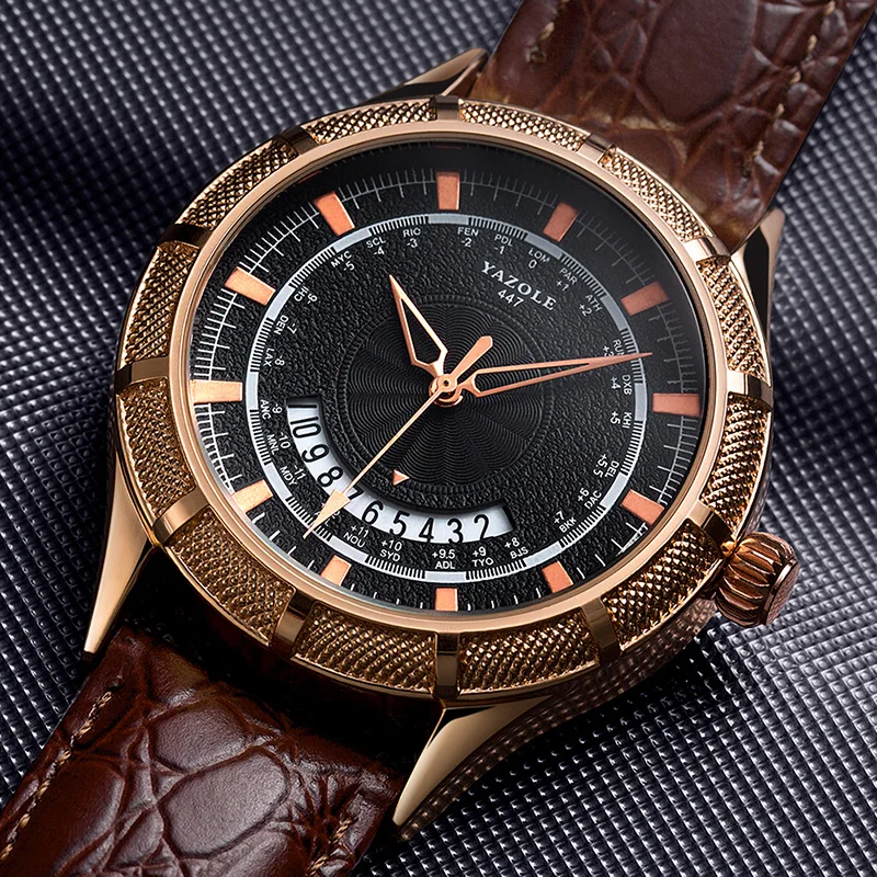 

YAZOLE 447 Business Mens Watches Calendar Clock Leather Strap Waterproof Fashion yazole Brand Men Quartz Wrist Watches Relojes