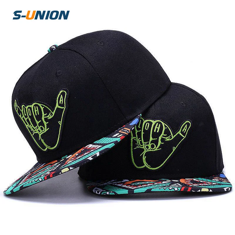 

S-UNION Original PunK street 6panels black flat brim hip hop snapback baseball cap hat