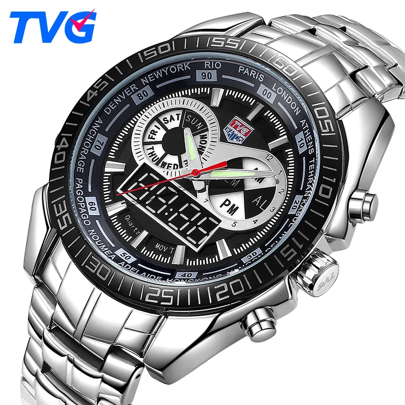 

TVG 468 Men Quartz Digital Watch Brand Sports Clock Sport Military Wristwatch Army Analog Waterproof Watches, 2 colors to choose