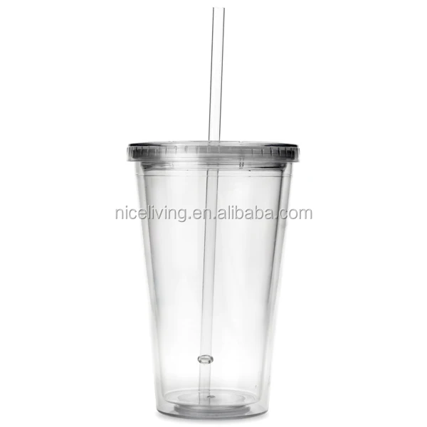 

Plastic Cold Beverage Tumbler with Lid and Straw16oz / 470ml, Transparent