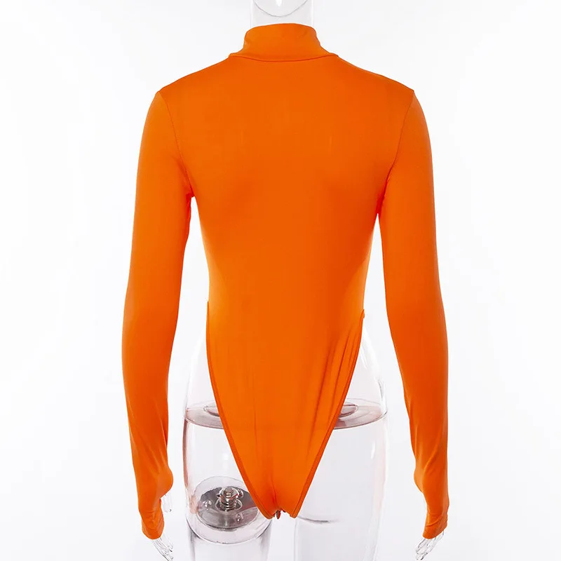Oem Color Women Turtleneck Sexy Long Sleeve With Thumb Holes High Cut Bodysuit Candy Color 9436