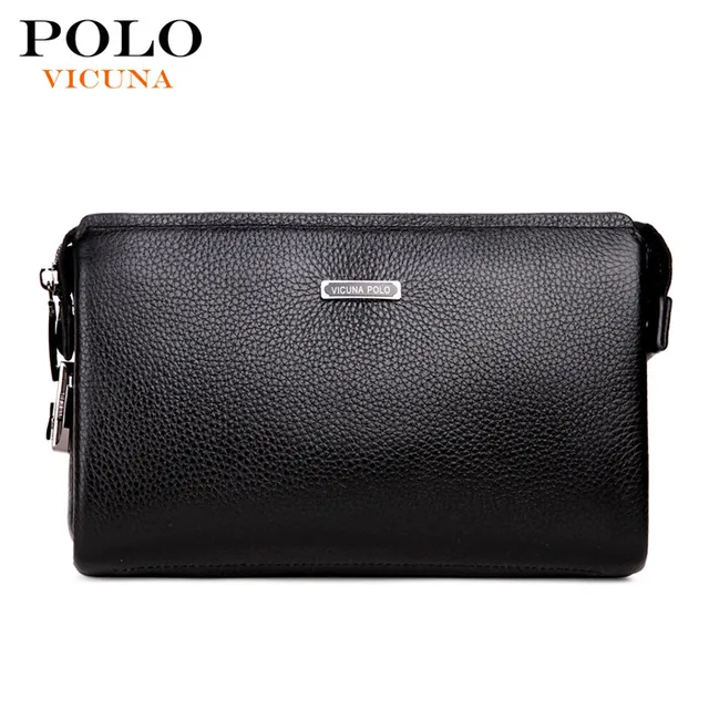 VICUNHA POLO Marca Dos Homens De Couro Genu&iacute;no Embreagem Carteira de Couro Anti-roubo Bloqueio Bolsa Preta Carteira dos homens de Neg&oacute;cios M&atilde;o