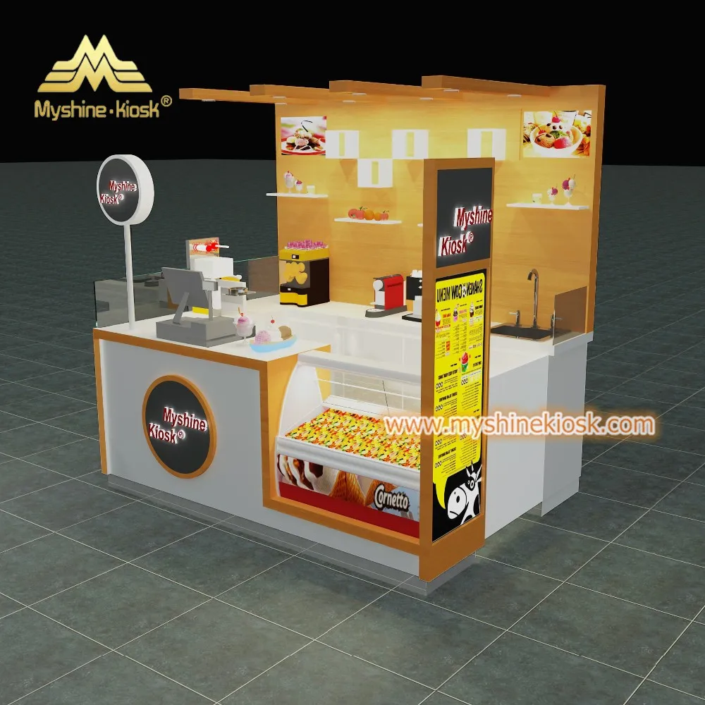 Shopping Mall Used Food Court Kiosk With Wooden Counter And Showcase ...