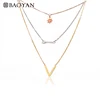 Baoyan Gold Silver Rose Gold Three Color Chain With Sun Pendant Multilayer Necklace Jewelry
