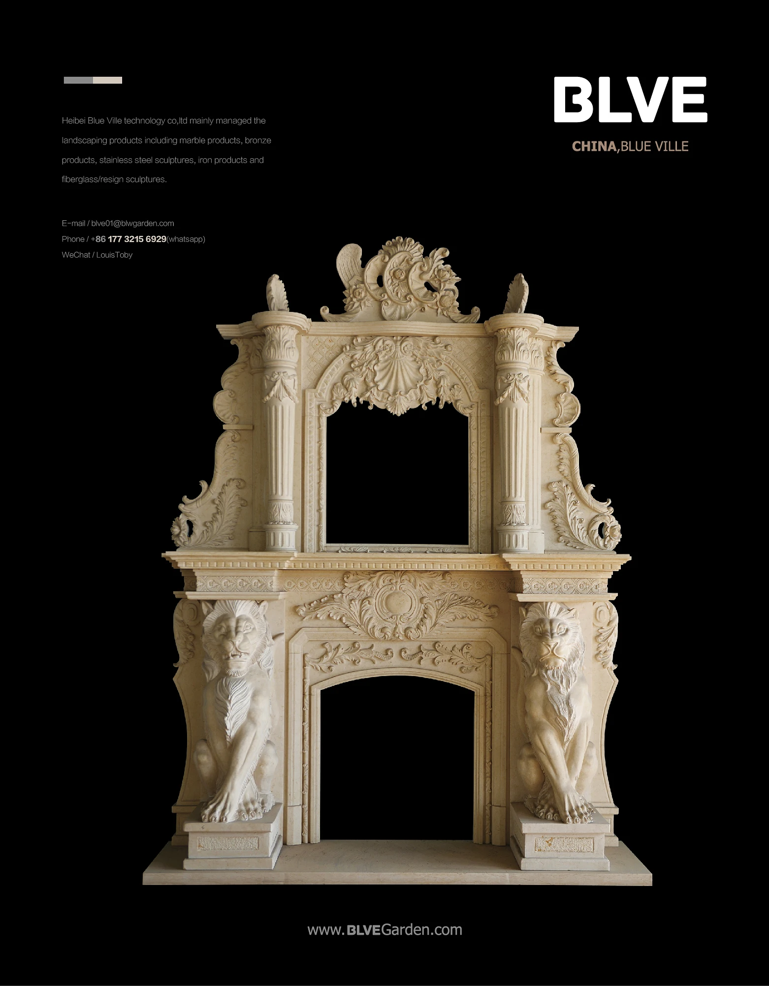 Lions Decoration Luxury Stone Fireplace Mantel Fpl 06 View