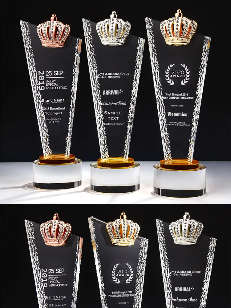 Modern 3 Colors Crystal Crown Trophy For Racing Evevt Souvenir For