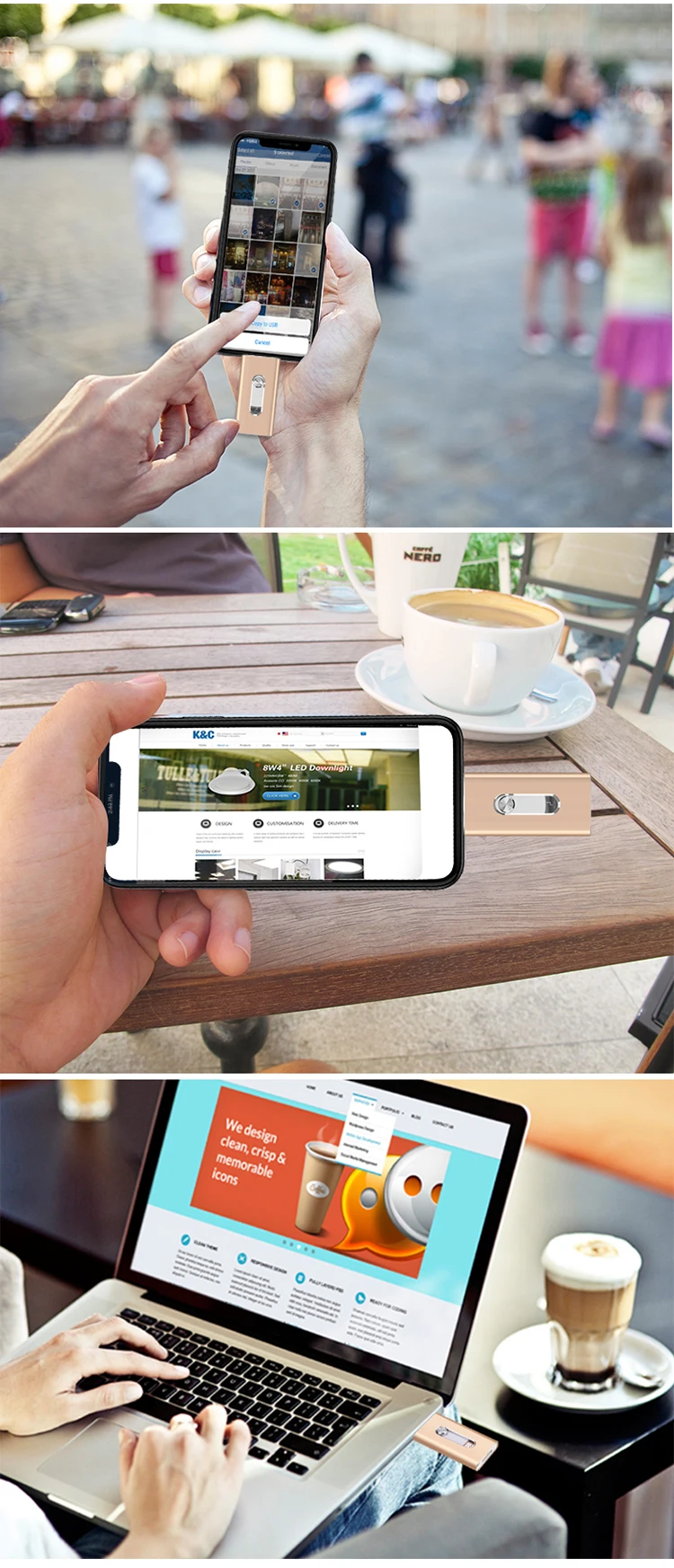 USB 闪存驱动器为 iPhone 128 GB USB/Lightning/微型 USB 3 合 1 照片棒 LOMYGUS OTG 记忆棒