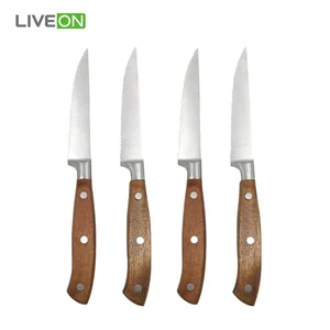 Image of 4pcs Stainless Steel Serrated Acacia Wood Handle Steak Knife Set