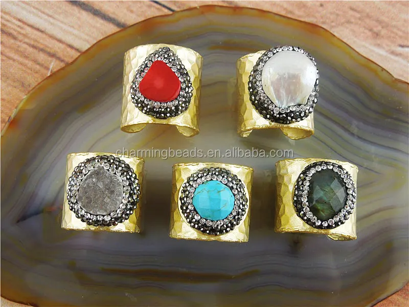 CH-MAR0090 Fashion Natural big freshwater pearl jewelry ring,Rhinestone pearl adjustable rings,pave crystal pearl ring wholesale