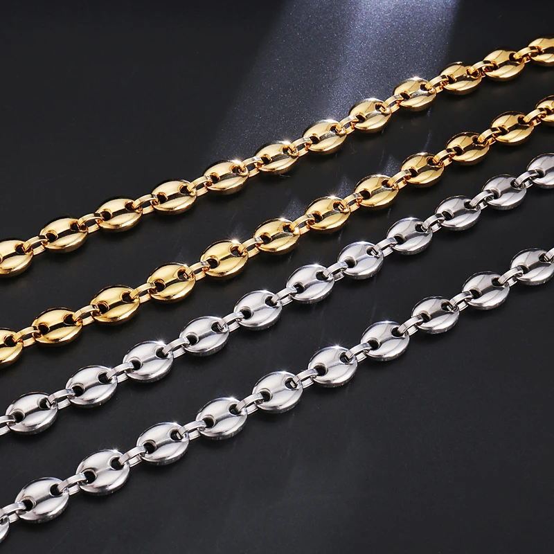 

Gold Men Design Stainless Steel Coffee Bean Link Chain Necklace, Steel(silver),gold