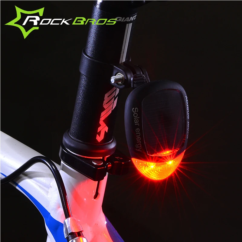 

ROCKBROS Solar Energy LED Bicycle Tail Light Mountain Bike Solar Powered LED Taillight Warning Rear Light for Safety Cycling, Black red