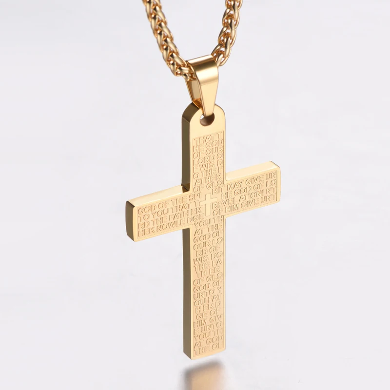 Fashion Gold Plating Jesus Cross Stainless Steel Couple Necklace Pendant