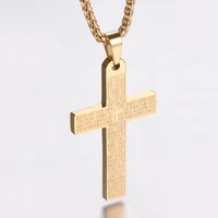 

Fashion Gold Plating Jesus Cross Stainless Steel Couple Necklace Pendant