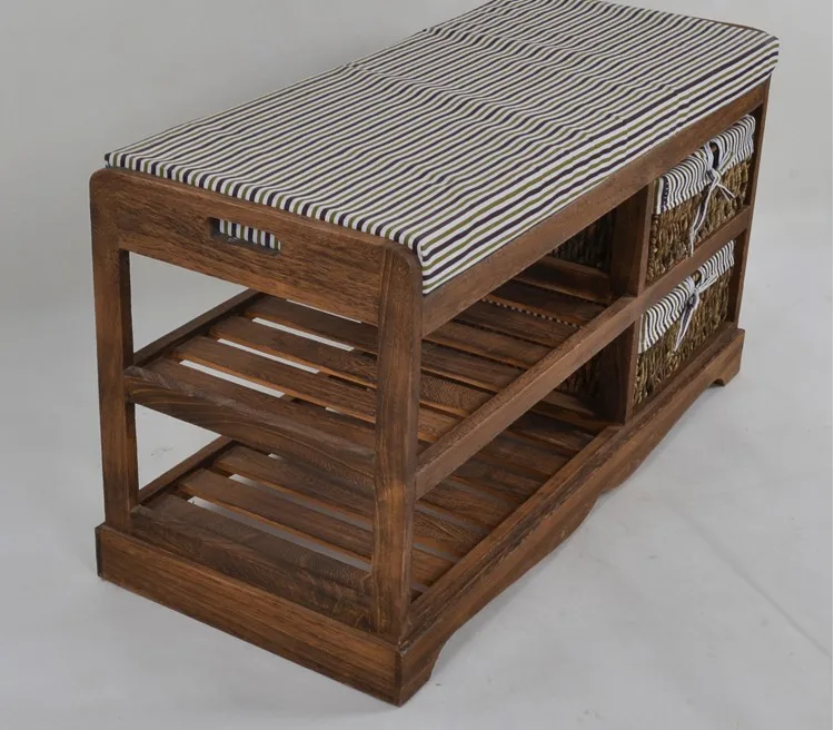 Wooden Storage Bench With 2 Drawers