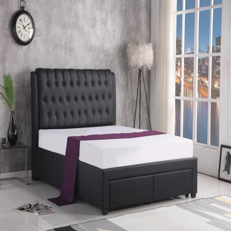 Bedroom Furniture 2 Drawers Leather Bed Sleigh Bed Double Bed