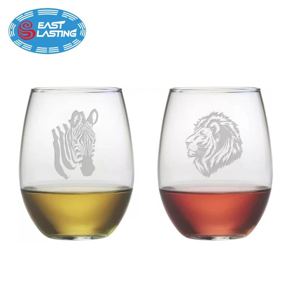 
Animalia custom sandblasted etched stemless wine glass set with no stem 