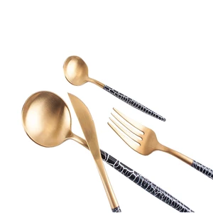 Image of Glod plated portugal long handle cutlery sets, classic design gold wedding flatware