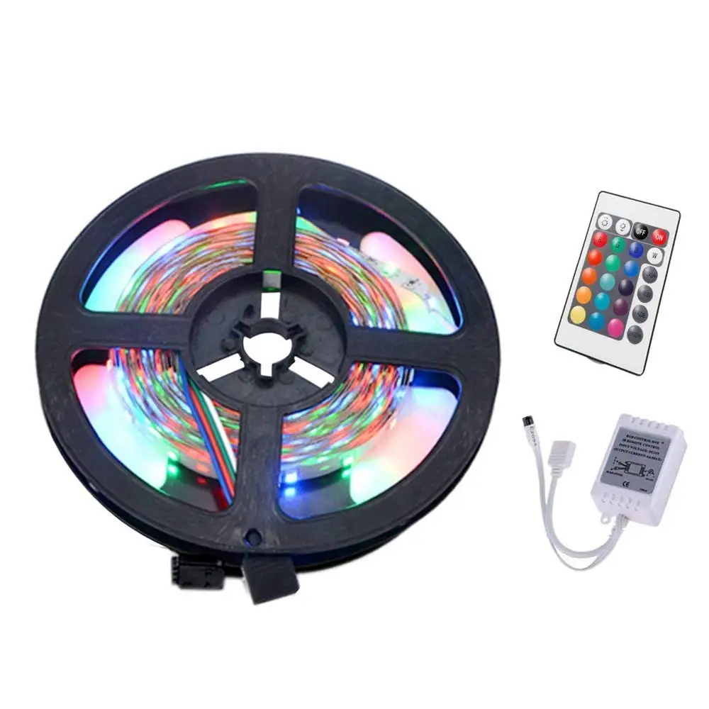 WELSUN Flexible Changing Multi-Color Lighting Strips for TV 5M 36W 300 LED 3528 SMD Non-Waterproof RGB Controlers 24Key Remote Control(DC 12V)
