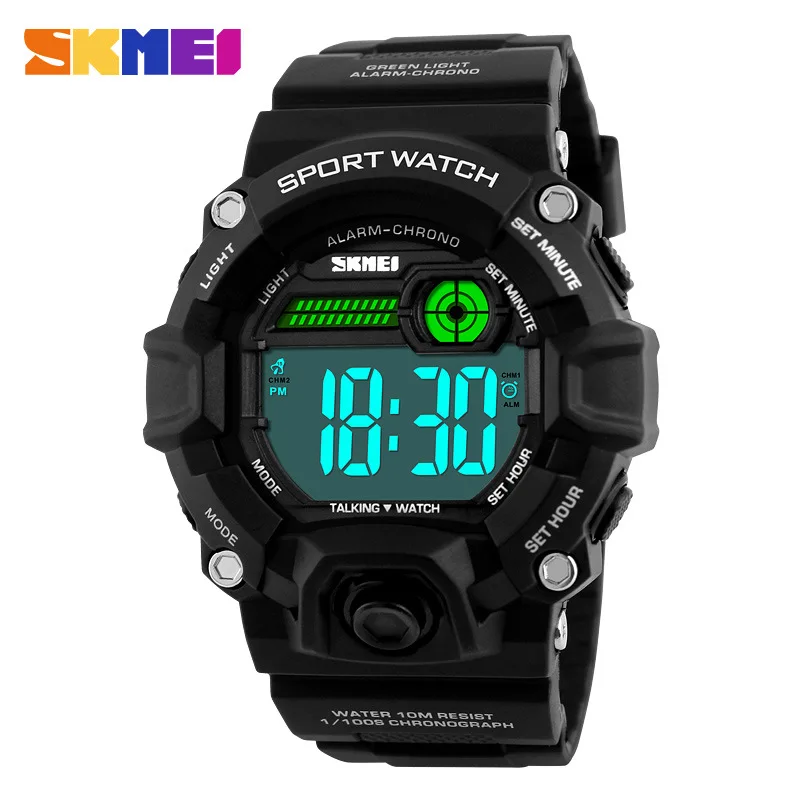 

Skmei 1162 New Fashion Blind People Use Voice Timing Watch Color Ring Music Alarm Digital Watch For Unisex, As the picture